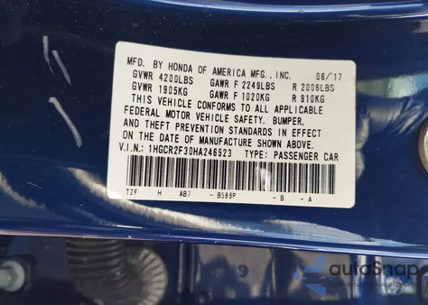2017 Honda Accord Lx z USA, uszkodzony, nr VIN 1HGCR2F30HA246523